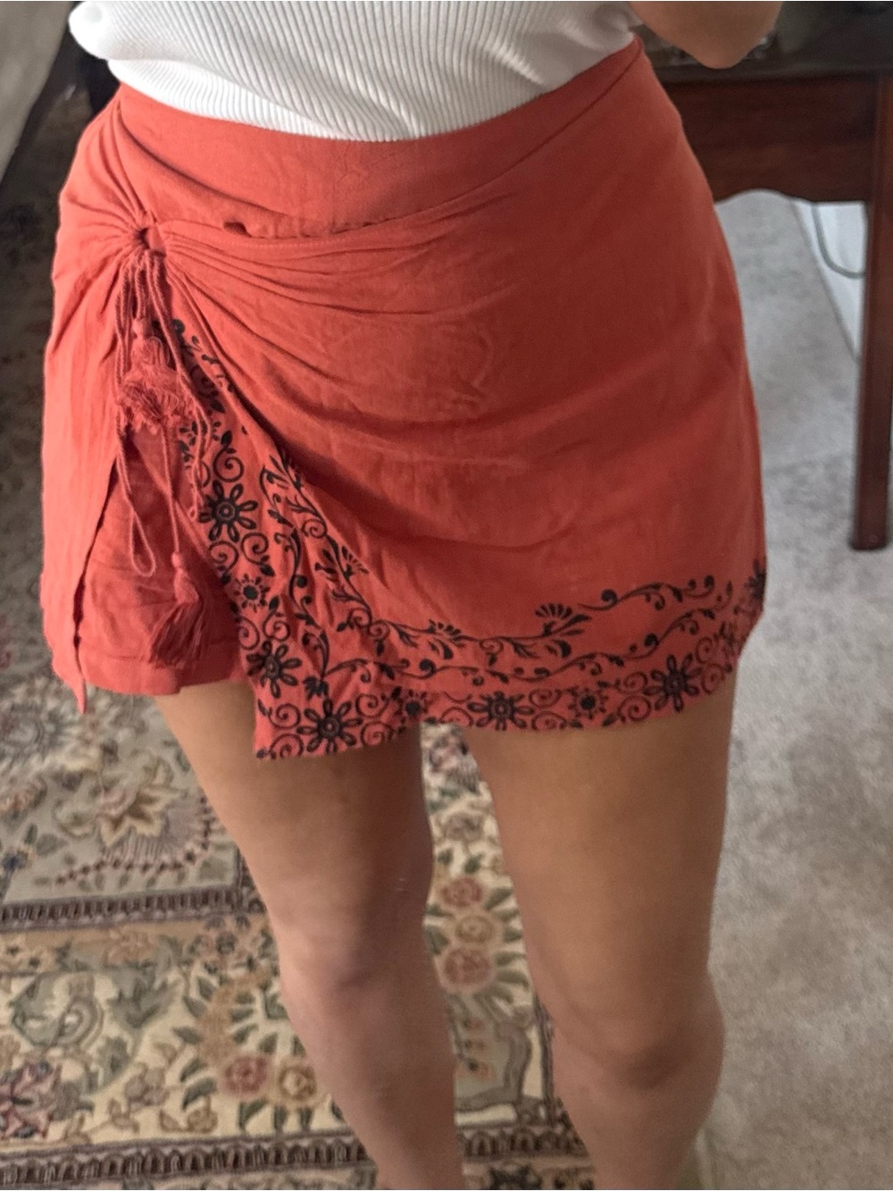 Women's Rust Wrap Mini Skort with Black Floral Trim